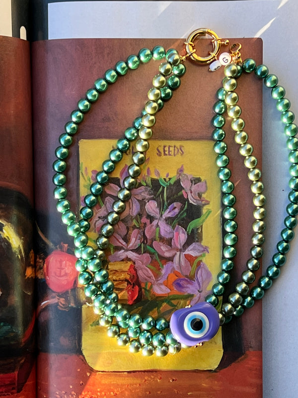 green glass pearls necklace